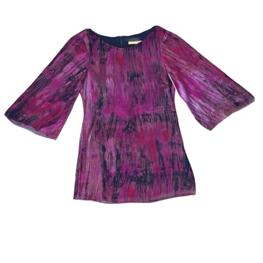 Alice + Olivia Silk Watercolor Boho-Chic Ethereal Belled Sleeve Mini Dress - S - Picture 12 of 12